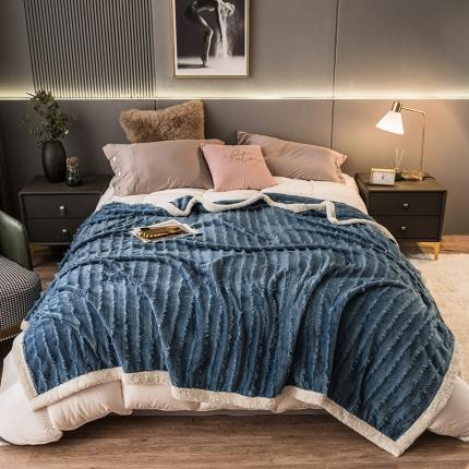 91家纺网 家纺一手货源 找家纺 摩妮卡 2022新款提花牛奶绒四季毛毯子盖毯午睡毯 普鲁士蓝