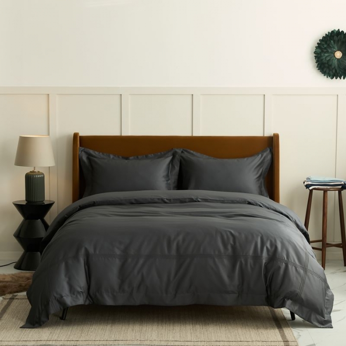 91家纺网 家纺一手货源 找家纺 涞澳 2021新款纯色滚压条贡缎轻奢系列四件套 暗灰