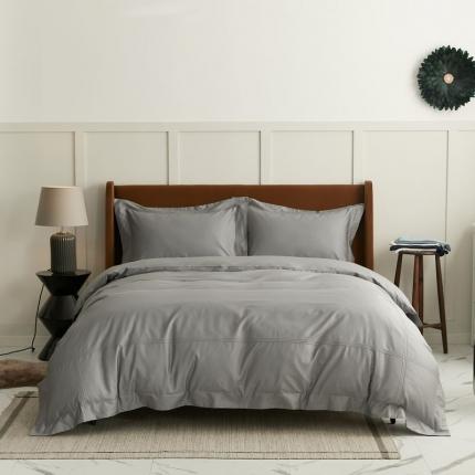 涞澳 2021新款纯色滚压条贡缎轻奢系列四件套 经典灰