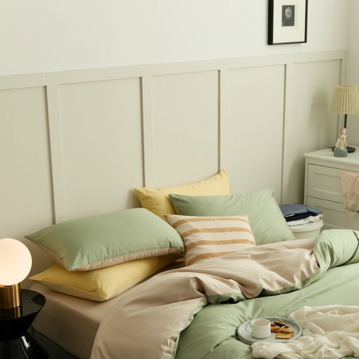 91家纺网 家纺一手货源 找家纺 涞澳 2021新款全棉隐形拉链双拼款四件套 草咖