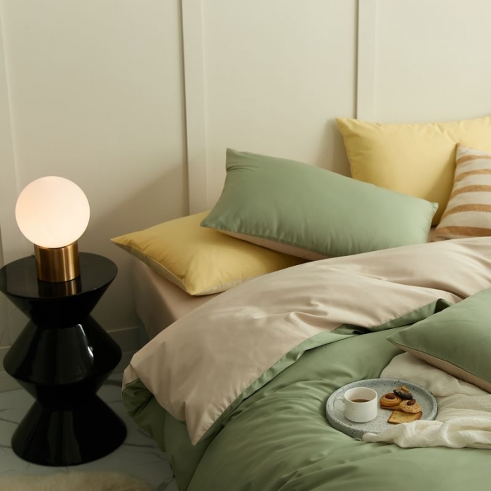 91家纺网 家纺一手货源 找家纺 涞澳 2021新款全棉隐形拉链双拼款四件套 草咖