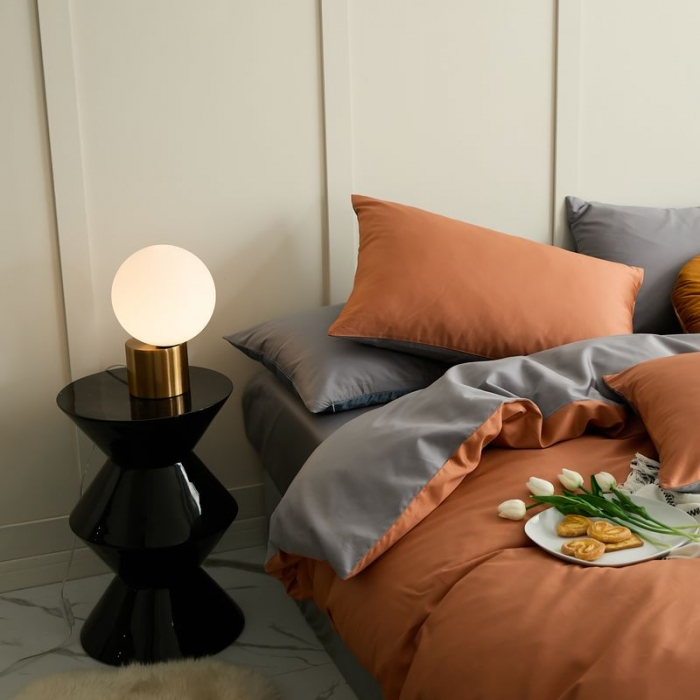 91家纺网 家纺一手货源 找家纺 涞澳 2021新款全棉隐形拉链双拼款四件套 橙灰