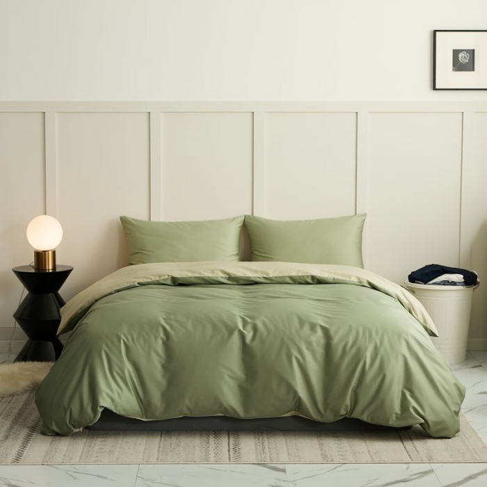 91家纺网 家纺一手货源 找家纺 涞澳 2021新款全棉隐形拉链双拼款四件套 果青