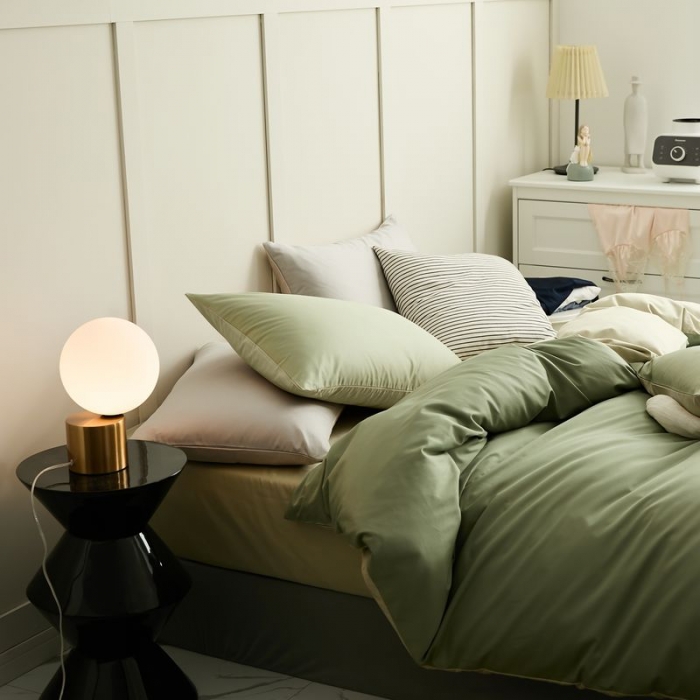 91家纺网 家纺一手货源 找家纺 涞澳 2021新款全棉隐形拉链双拼款四件套 果青