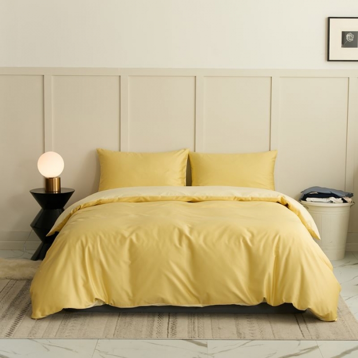 91家纺网 家纺一手货源 找家纺 涞澳 2021新款全棉隐形拉链双拼款四件套 黄米