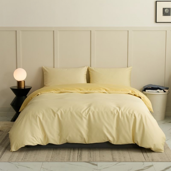 91家纺网 家纺一手货源 找家纺 涞澳 2021新款全棉隐形拉链双拼款四件套 黄米