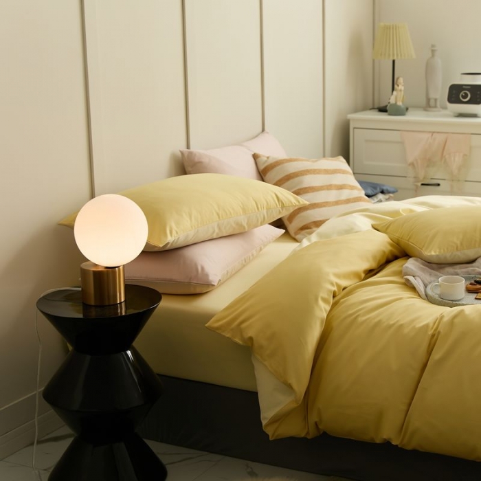 91家纺网 家纺一手货源 找家纺 涞澳 2021新款全棉隐形拉链双拼款四件套 黄米