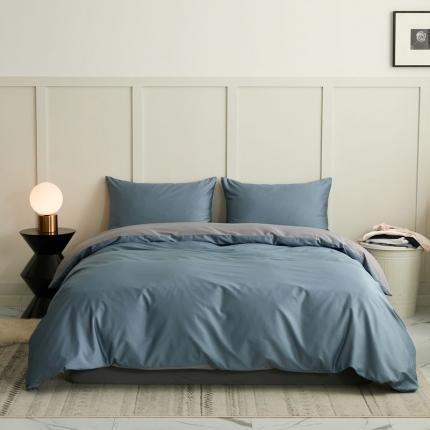 涞澳 2021新款全棉隐形拉链双拼款四件套 灰兰