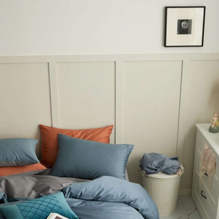 91家纺网 家纺一手货源 找家纺 涞澳 2021新款全棉隐形拉链双拼款四件套 灰兰