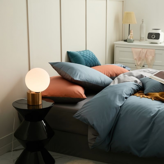 91家纺网 家纺一手货源 找家纺 涞澳 2021新款全棉隐形拉链双拼款四件套 灰兰