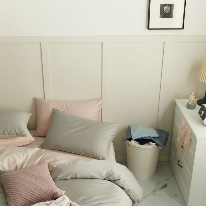 91家纺网 家纺一手货源 找家纺 涞澳 2021新款全棉隐形拉链双拼款四件套 墨竹