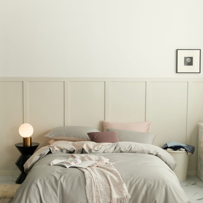 91家纺网 家纺一手货源 找家纺 涞澳 2021新款全棉隐形拉链双拼款四件套 墨竹