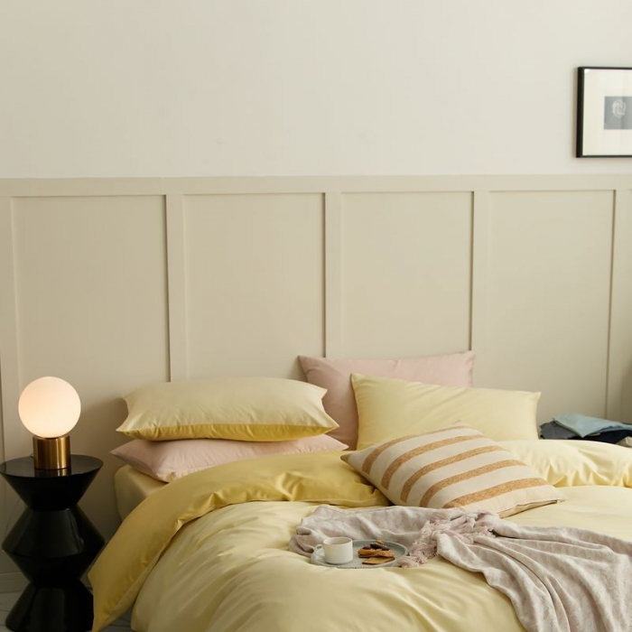 91家纺网 家纺一手货源 找家纺 涞澳 2021新款全棉隐形拉链双拼款四件套 黄米