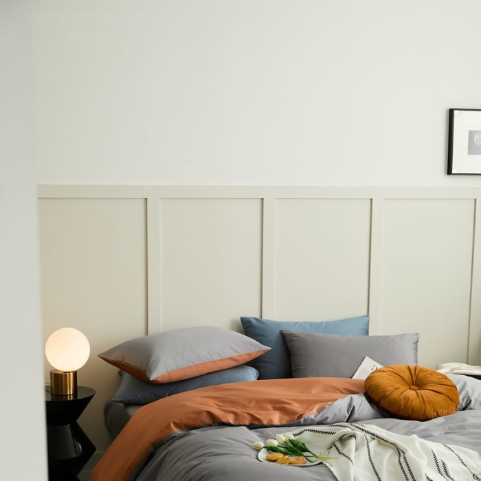 91家纺网 家纺一手货源 找家纺 涞澳 2021新款全棉隐形拉链双拼款四件套 橙灰