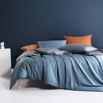 涞澳 2021新款全棉隐形拉链双拼款四件套 灰兰