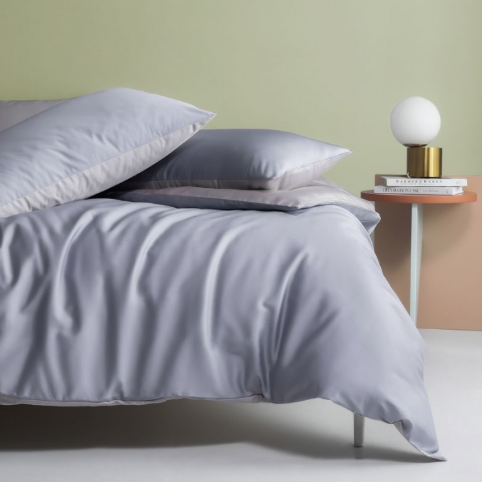 91家纺网 家纺一手货源 找家纺 涞澳 2021新款全棉隐形拉链双拼款四件套 银芋