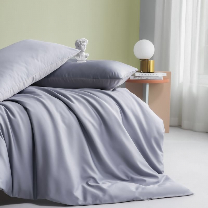 91家纺网 家纺一手货源 找家纺 涞澳 2021新款全棉隐形拉链双拼款四件套 银芋