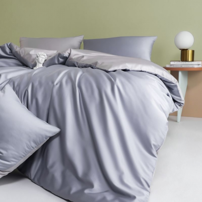 91家纺网 家纺一手货源 找家纺 涞澳 2021新款全棉隐形拉链双拼款四件套 银芋