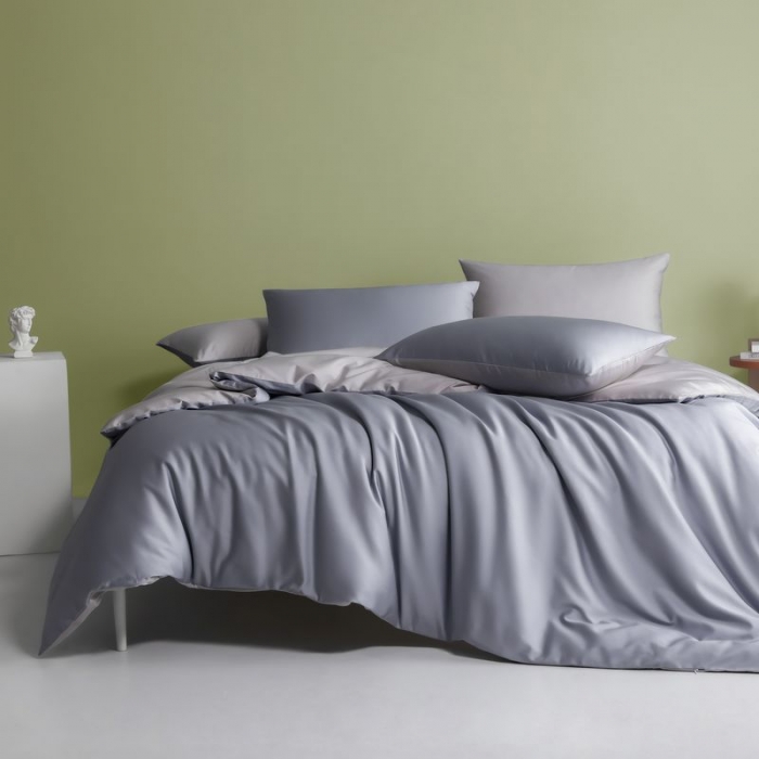 91家纺网 家纺一手货源 找家纺 涞澳 2021新款全棉隐形拉链双拼款四件套 银芋