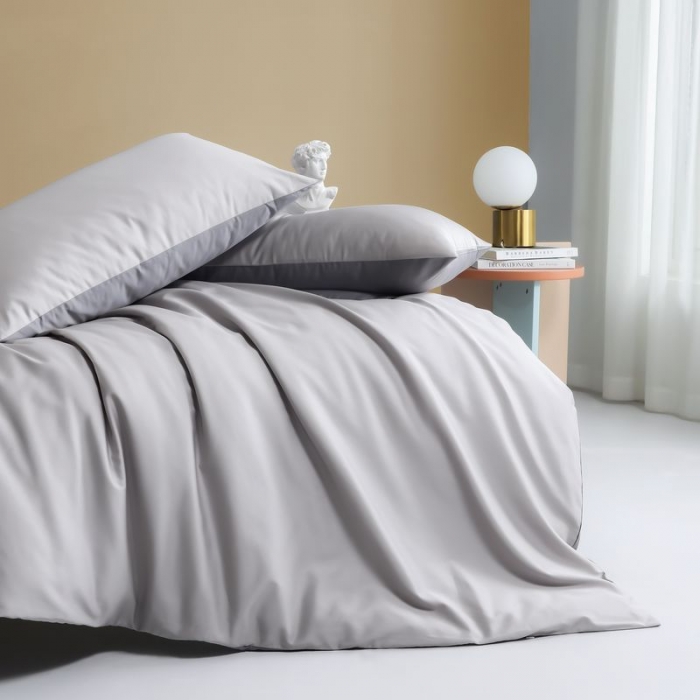 91家纺网 家纺一手货源 找家纺 涞澳 2021新款全棉隐形拉链双拼款四件套 竹灰