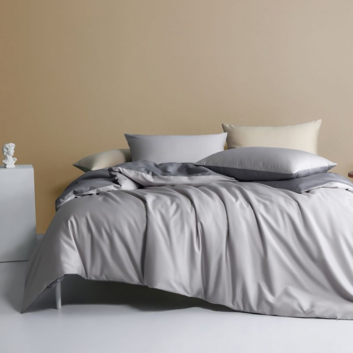 91家纺网 家纺一手货源 找家纺 涞澳 2021新款全棉隐形拉链双拼款四件套 竹灰