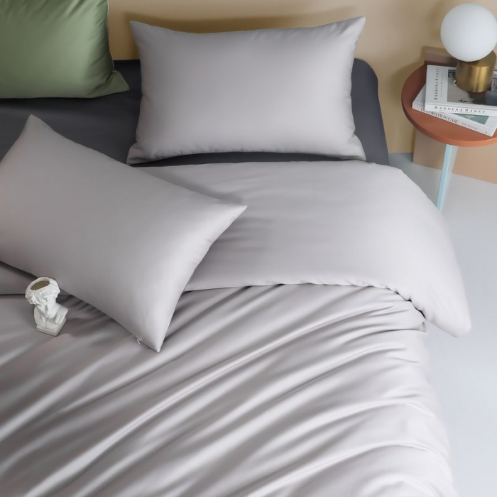 91家纺网 家纺一手货源 找家纺 涞澳 2021新款全棉隐形拉链双拼款四件套 竹灰