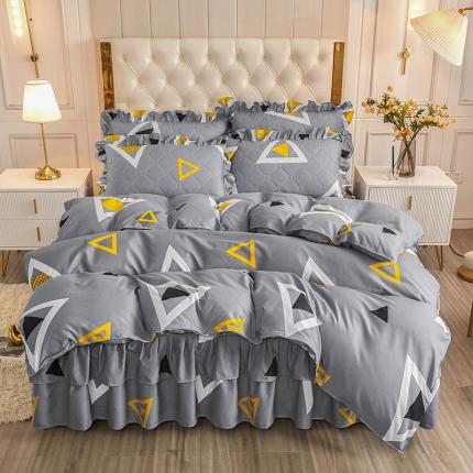 91家纺网 家纺一手货源 找家纺 （总）雨田 2021新款韩版双边夹棉床裙四件套