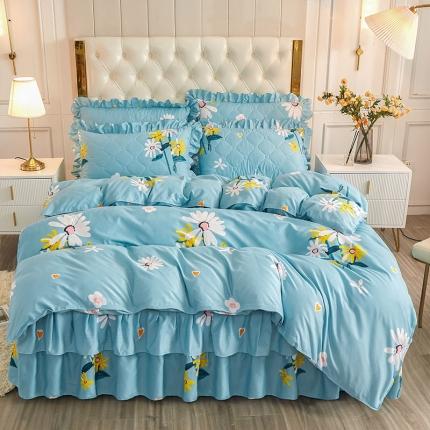 91家纺网 家纺一手货源 找家纺 （总）雨田 2021新款韩版双边夹棉床裙四件套