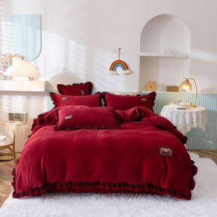 91家纺网 家纺一手货源 找家纺 （总）仟网汇2021新款水晶绒蕾丝款四件套