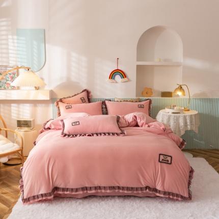 91家纺网 家纺一手货源 找家纺 （总）仟网汇2021新款水晶绒蕾丝款四件套