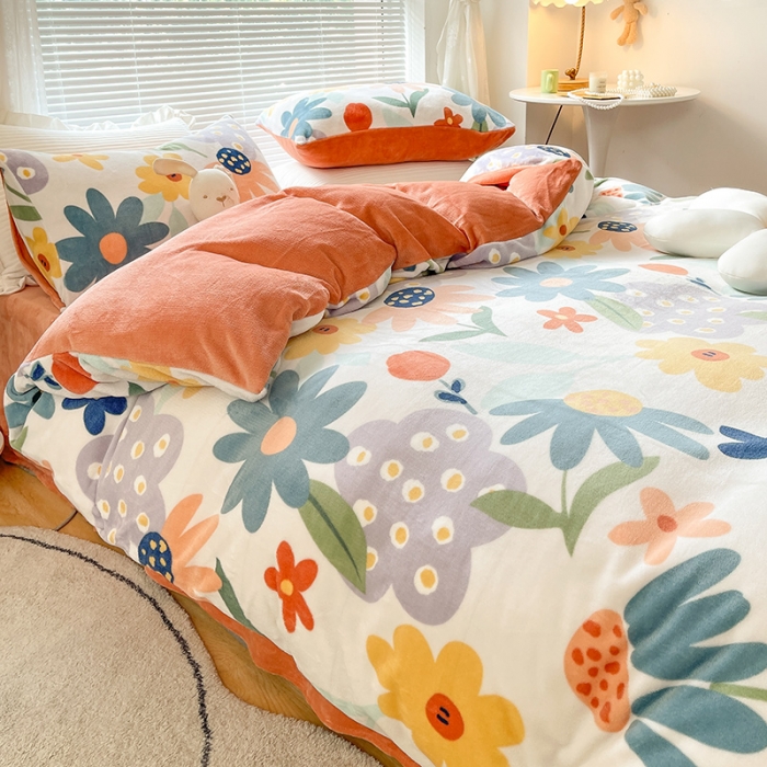 91家纺网 家纺一手货源 找家纺 安哆啦 2021新款220g牛奶绒简约款四件套 花海