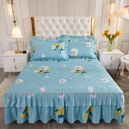 91家纺网 家纺一手货源 找家纺 雨田 2021新款韩版双边夹棉床裙三件套 小香风