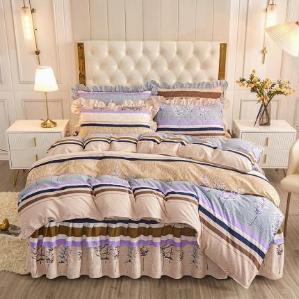 91家纺网 家纺一手货源 找家纺 雨田 2021新款韩版双边夹棉床裙四件套 春之絮