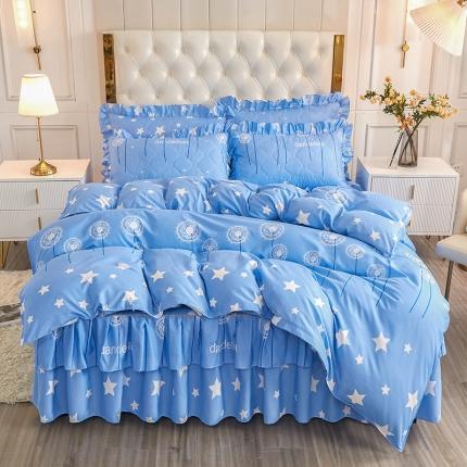 91家纺网 家纺一手货源 找家纺 雨田 2021新款韩版双边夹棉床裙四件套 星光飘絮