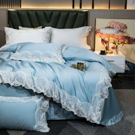 91家纺网 家纺一手货源 找家纺 （总）榻尚家居新款纯美蕾丝大花边长绒棉贡缎四件套