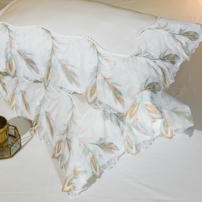 91家纺网 家纺一手货源 找家纺 榻尚家居新款纯美蕾丝大花边长绒棉贡缎四件套 安娜 白