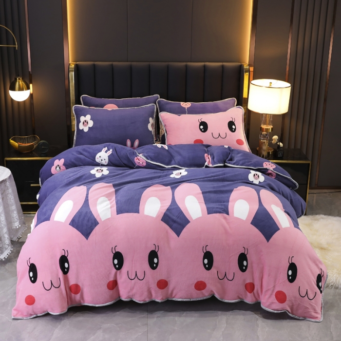 91家纺网 家纺一手货源 找家纺 情煊家纺 2021新款牛奶绒四件套 大耳兔兔