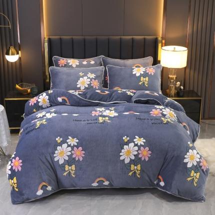 91家纺网 家纺一手货源 找家纺 情煊家纺 2021新款牛奶绒四件套 花开朵朵