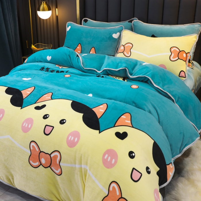 91家纺网 家纺一手货源 找家纺 情煊家纺 2021新款牛奶绒四件套 牛气冲天