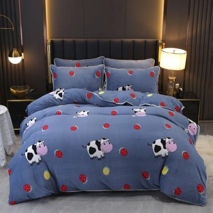 91家纺网 家纺一手货源 找家纺 情煊家纺 2021新款牛奶绒四件套 甜蜜农场