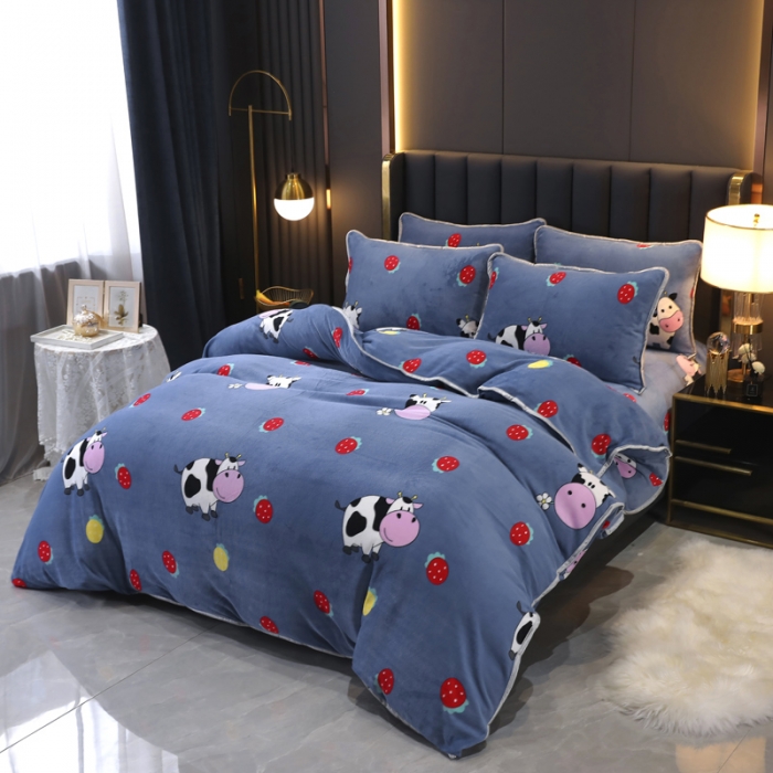 91家纺网 家纺一手货源 找家纺 情煊家纺 2021新款牛奶绒四件套 甜蜜农场