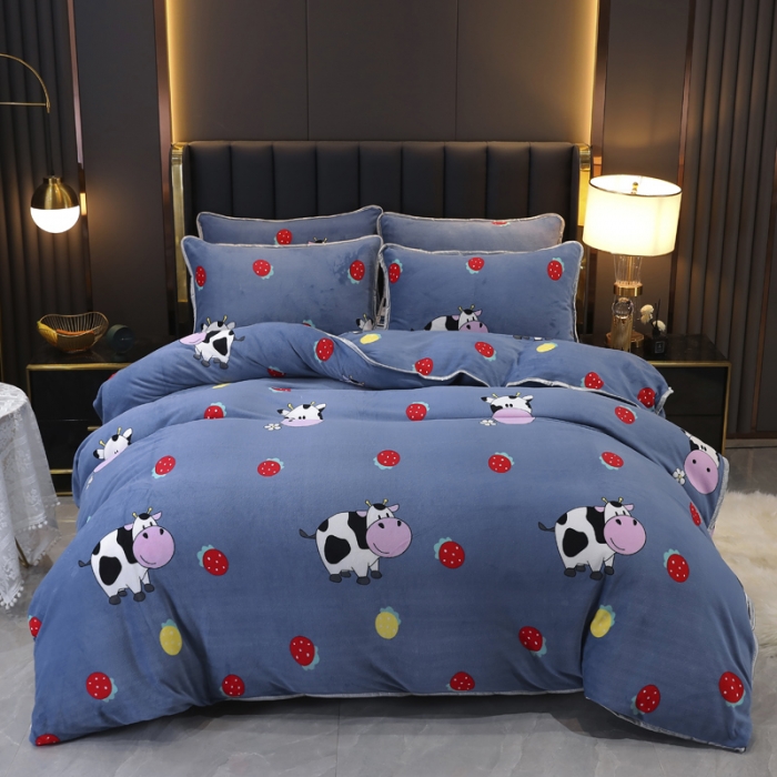 91家纺网 家纺一手货源 找家纺 情煊家纺 2021新款牛奶绒四件套 甜蜜农场