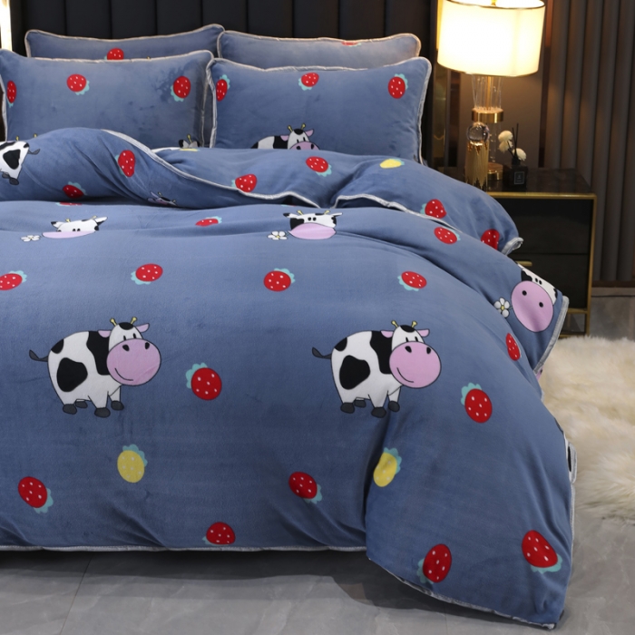 91家纺网 家纺一手货源 找家纺 情煊家纺 2021新款牛奶绒四件套 甜蜜农场