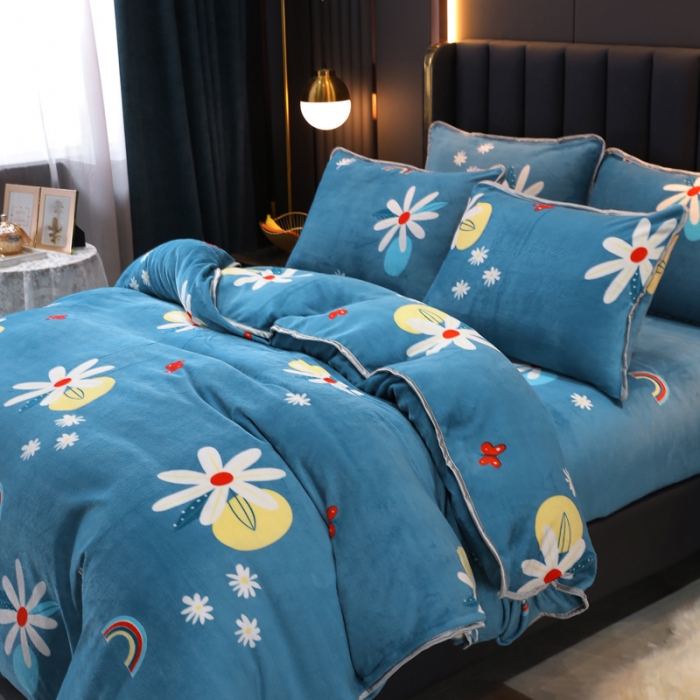 91家纺网 家纺一手货源 找家纺 情煊家纺 2021新款牛奶绒四件套 炫彩