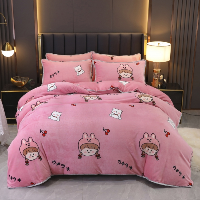 91家纺网 家纺一手货源 找家纺 情煊家纺 2021新款牛奶绒四件套 元气少女