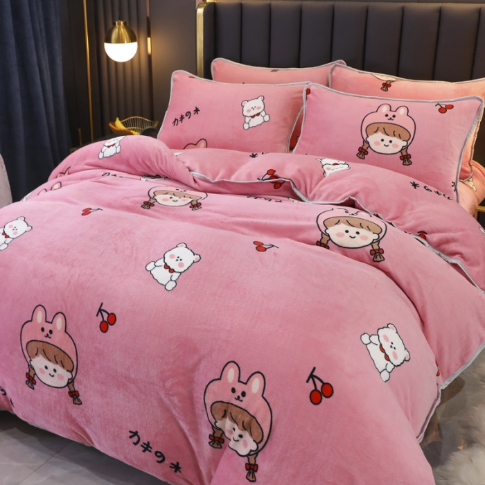 91家纺网 家纺一手货源 找家纺 情煊家纺 2021新款牛奶绒四件套 元气少女