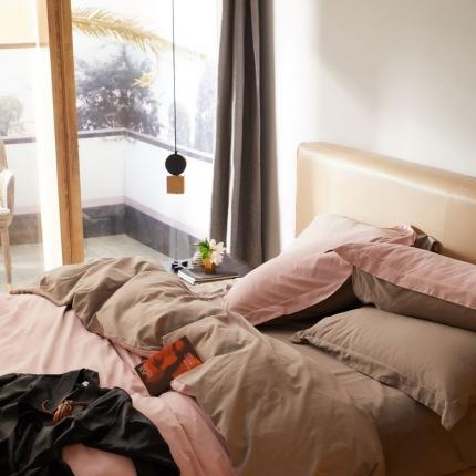 91家纺网 家纺一手货源 找家纺 涞澳 2021新款50磨绒双拼四件套 藕粉棕