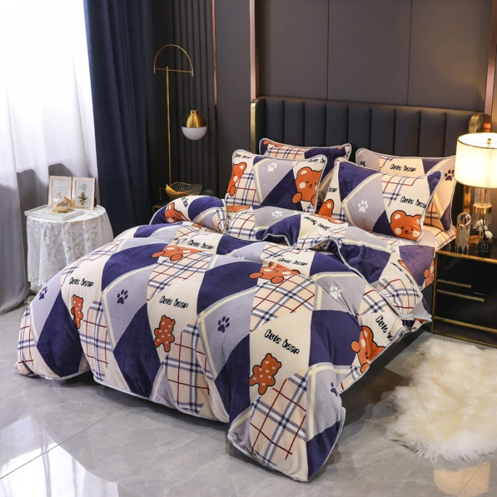 91家纺网 家纺一手货源 找家纺 情煊家纺 2021新款牛奶绒被单 可爱熊