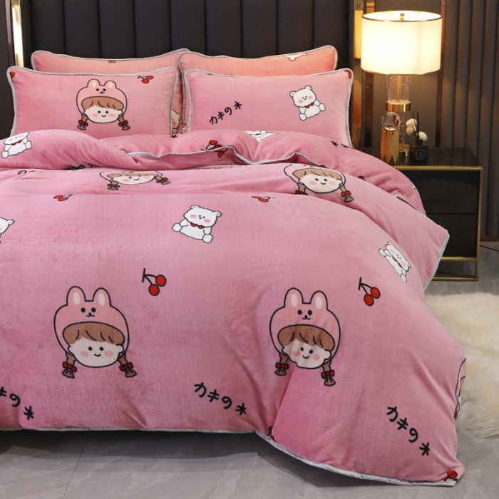 91家纺网 家纺一手货源 找家纺 情煊家纺 2021新款牛奶绒被单 元气少女