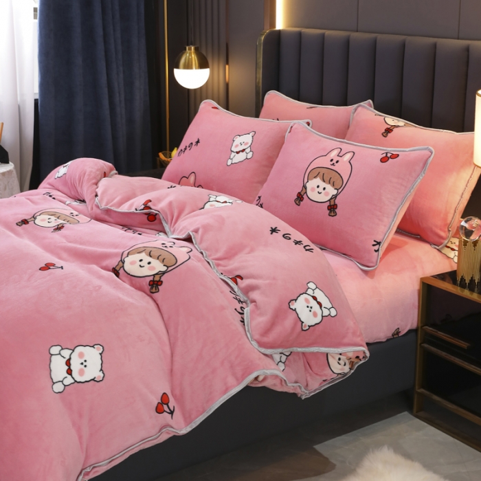 91家纺网 家纺一手货源 找家纺 情煊家纺 2021新款牛奶绒被单 元气少女